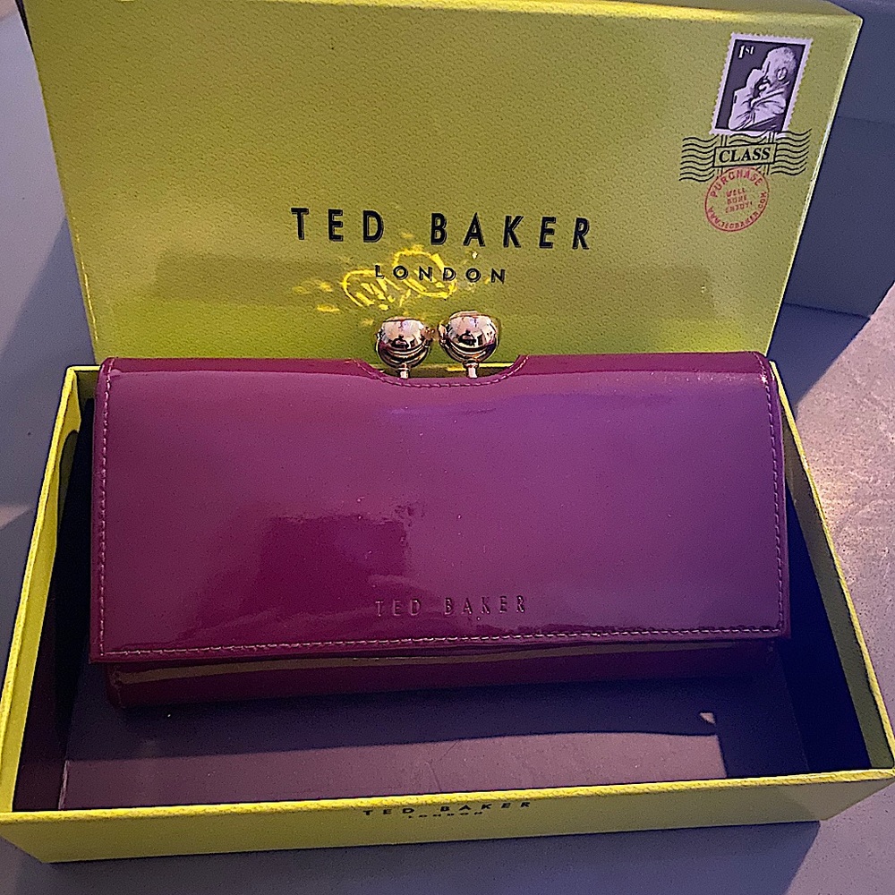 TED BAKER PATENT PLUM DIAMOND BOBBLE WALLET